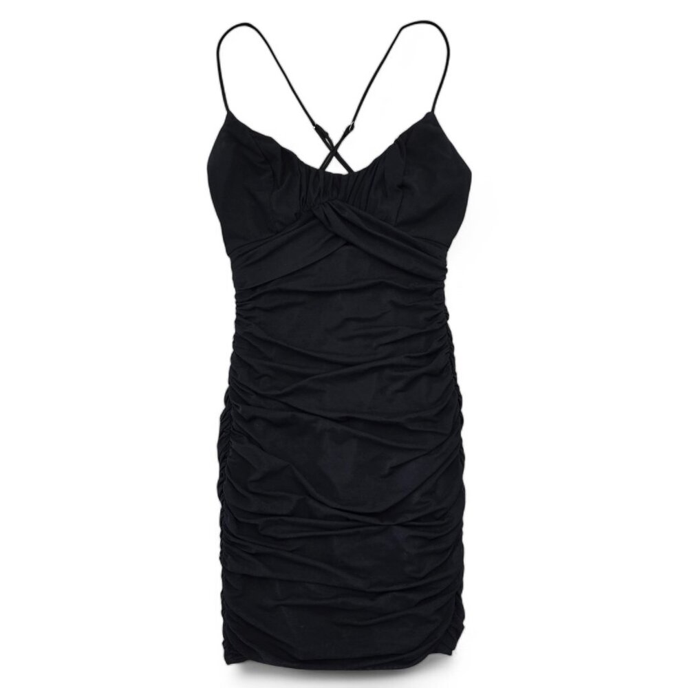 Saints + Secrets Black Ruched Bodycon Dress Women's Spaghetti Strap Evening S